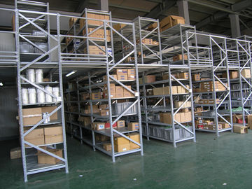 Double système de défilement ligne par ligne de mezzanine de supports d'étagère de secteur pour l'acier de bleu de stockage d'entrepôt